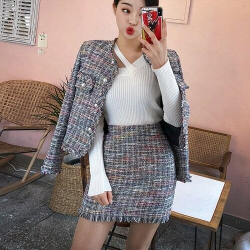 Spring and autumn women outfits new temperament fashion short coat was thin package hip small fragrance wind Skirts two-piece