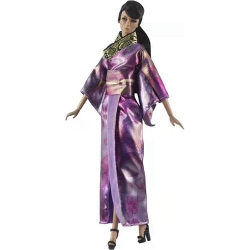 1/6 BJD Doll Clothes Japanese Robe Traditional Kimono Dresses For Barbie Clothes Long Yukata Costume 11.5" Dollhouse Accessories