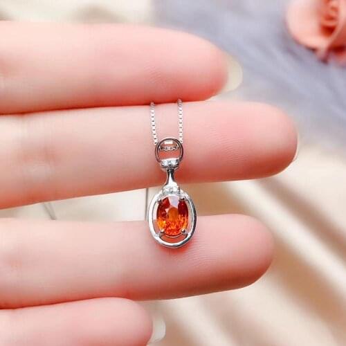100% Natural and Real vivid orange necklace pendant 925 silver Fine jewelry Pendant