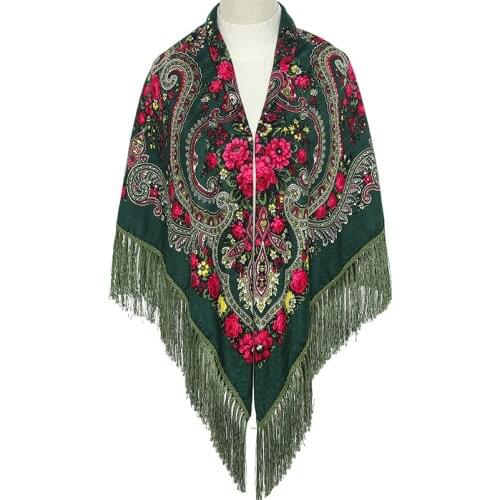 135*135cm Women Russian Big Square Scarf Shawl Lady Retro Fringed National Scarves Winter Warm Pashmina Foulard Hijab Wraps
