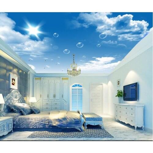 3d wallpaper custom mural non-woven Hd blue sky white clouds dandelion roof ceiling adornment 3d wall room murals wallpaper