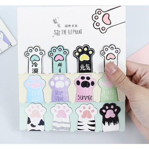 48 pcs/lot Kawaii Cat Paw Magnet Bookmark Cute Paper Clip Book Mark for books School Office Supplies Stationery gift