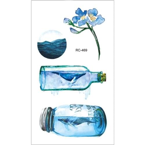 5PCS Drift Bottle Tatuagem Blue Ocean Waterproof Temporary Tattoo Stickers For Women Men Fake Tattoo Body Art Tatoo #275171