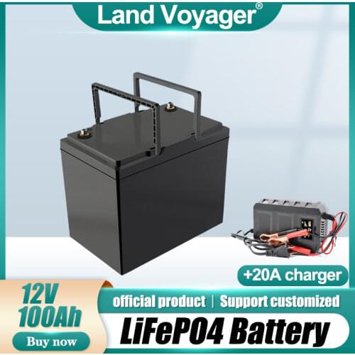 Land Voyager 12V 100AH lifepo4 battery with 100A BMS 12.8V backup power inverter For RV Campers Solar Golf Carts Marine 14.6V10A