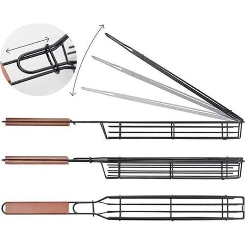 Picnic Accessories BBQ Grill Net Stainless Steel Barbecue Tong Nonstick Sausage Grilling Rack Net Camping Barbecue Grill Basket