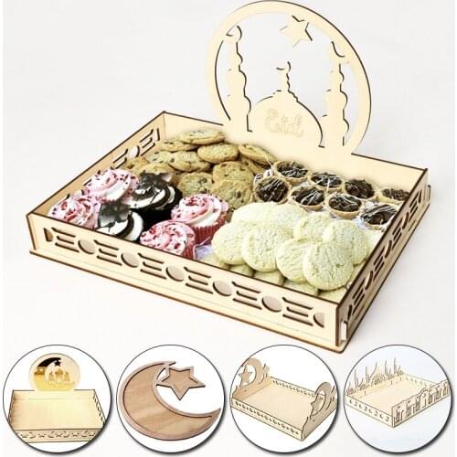 Wooden Dessert Trays Artistic Eid Mubarak Party Serving Tableware Tray Display Wood Decoration Storage Trays