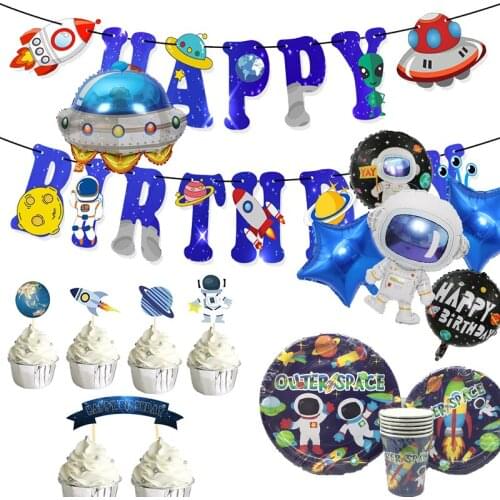 Astronaut Rocket Ship Foil Balloons Solar System Themed Party Boy Kids Birthday Party Decoration Favors Outer Space Party WQ05