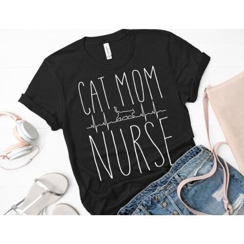 Amime Clothing Cat Mom Nurse Mama Mother Tshirt Womens Cute Letter T-shirt Funny Creative Cotton Leisure Top Tees For Ladies