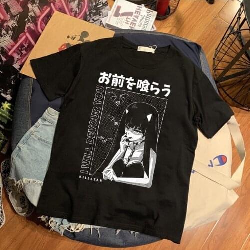 Harajuku Women t-shirts cartoon print Gothic short top 2020 casual fashion simple punk hip hop cool girl Ulzzang Oversized top