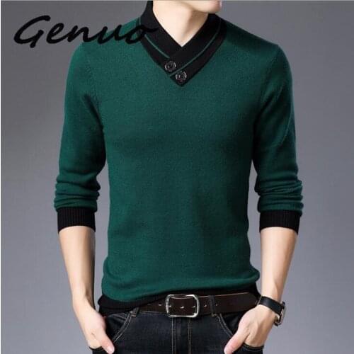 Genuo New 2020 Sweater Men Autumn Winter Thick Warm Cashmere Wool Pullover Men Button Turtleneck Pull Homme Knitwear Tops