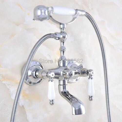 Chrome Brass Bathroom Tub Faucet W/Hand Shower Sprayer Clawfoot Mixer Tap Wall Mounted Ltf875