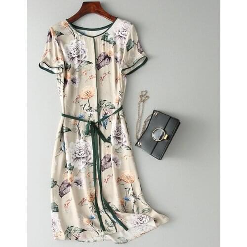 Tcyeek Summer Dress Women Real Silk Dresses Female Long Floral Vintage Vestidos Korean Elegant Beach Evening Party Dresses S078