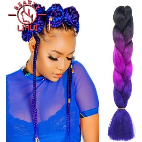 LIHUI 5packs 10packs 24"100g Wholesale Synthetic Braiding Hair Ombre Jumbo Braid Jumbo Hair Extension For Women Two-color Color