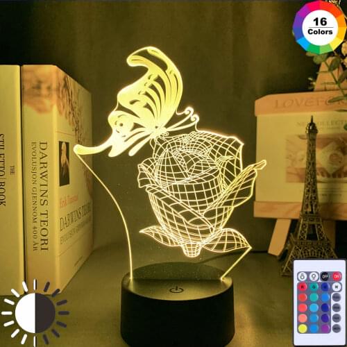 Butterfly Rose 3D Flower Lamp Acrylic Plate Touch Remote USB Luminaria 7 Colors Changing Night Light Girls Baby Birthday Present