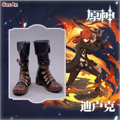 New Hot Game Genshin Impact Diluc Shoes Cosplay The High Quality Universal High Tops Adventure Boot Role Play Used 35-46 Size