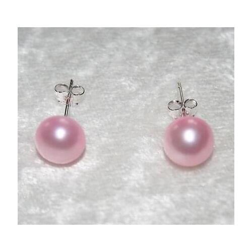 New Arrival Favorite Pearl Pale Pink 8MM Freshwater Pearl S925 Sterling Silver Stud Earrings Fine Jewelry Charming Women Gift