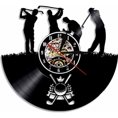 Play Golf Decorative Vinyl Record Clock Vintage Wall Clock 7 Colors Change Atmosphere Light For Golf Club Member Gift