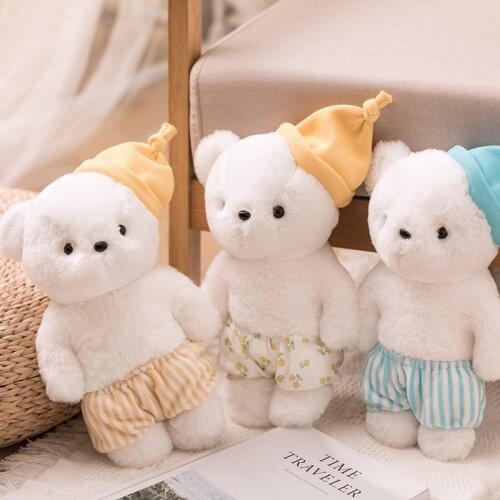 35cm mini cream bear plush toy doll cute hat bear doll software children birthday gift baby soothing sleeping pillow