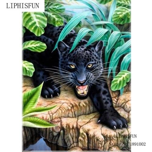Full Drill Square Diamond 5D DIY Diamond Painting Leopard In Forest Diamond Embroidery Cross Stitch Rhinestone Mosaic Painting