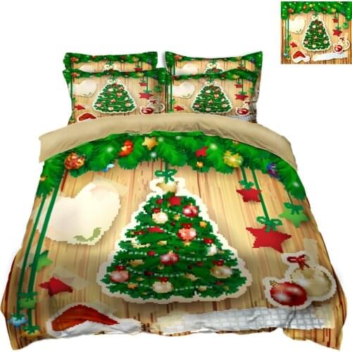 Green Christmas tree 3D bedding sets bedsheet Duvet bed cover Pillowcase flat sheet Twin Full king queen size bed sheets set