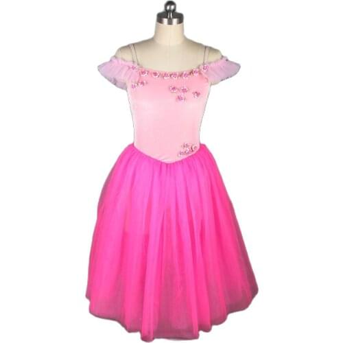 Pink velvet top bodice rose hot pink tulle ballet tutu romantic dance costumes ballet tutu girl & women dancewear tutu