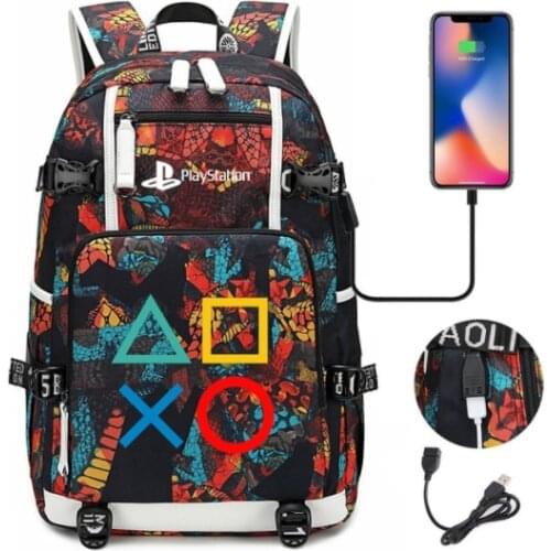 Anime Game USB Backpack Fashion men Women Travel Shoulder Laptop Bags Cosplay Kids Teens School Bags Bookbag For Playstation