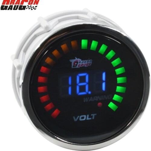 Dragon gauge 52 mm Sunglasses color LED lights motorcycle car Volt Gauge low Voltage Warning Features Free Shipping