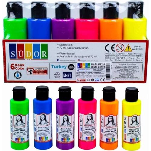 Südor Monalisa Acrylic Paint Set Water Based 6pcs.x70 ML Fluorescent Colors For Canvas Stone Wood Paper Glass Surfaces
