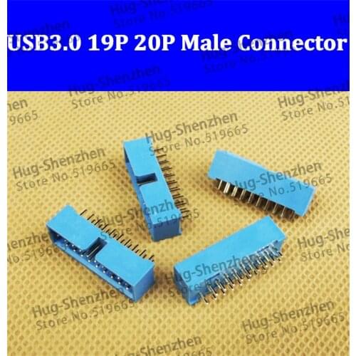High quality 50pcs USB 3.0 19P 20P 19 pin 20 pin plug male connector 180degree for Extended Chassis connector