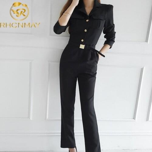 2020 Autumn temperamentWomen Single breasted Slim suits fashion Jumpsuit Romper Long Trouser New