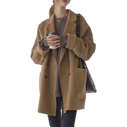 Casaco Feminino Spring Autumn Womens Trench Coat 2021 New Temperament Woolen Coats Female Wild Fashion Large Size 4XL Outerwear
