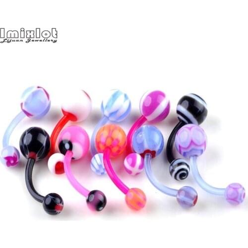 Imixlot 10Pcs Mix Color Silicone Belly Piercing Navel Flexible Bar Colorful Navelpiercing Piercing Nombril Stud Earring