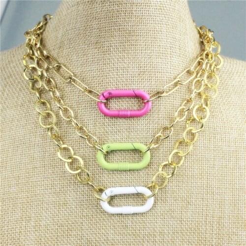 16inch 10pcs/lot New design plated necklace,enamel spring clasp charm jewelry,popular copper chain necklace cheap wholesale