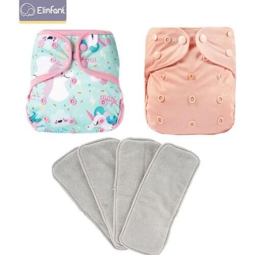 Elinfant 2pcs Diapers Cover 4pcs Microfiber Inserts Waterproof Washable Reusable Baby Cloth Diapers