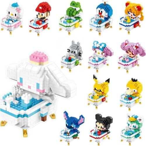20style Cartoon Bath Micro Building Blocks DIY Assembled Angel Stitch Diamond Mini Brick Figrues Toys For Kids Gift
