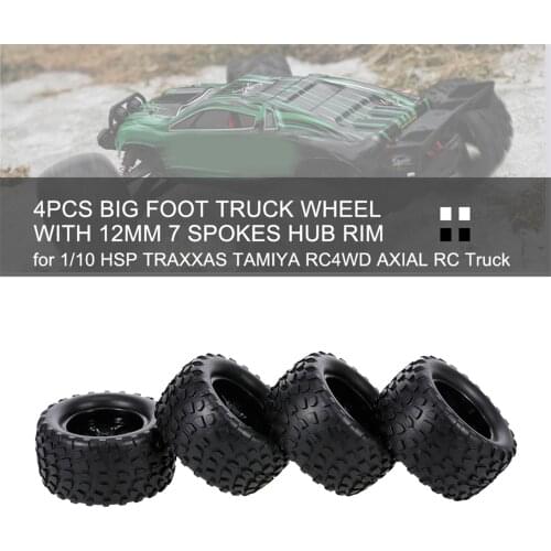 4-Pack RC Car Trunk Hub Wheel Rim &Tires for 1/10 RC Truck Spare Parts