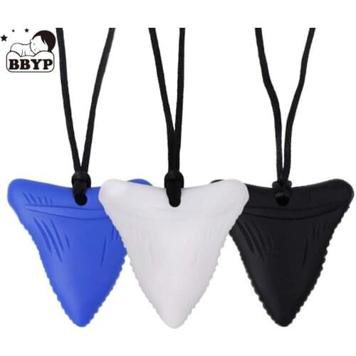 5Pcs Shark Tooth Silicone Teething Necklace Baby Gender Neutral Chew Necklace Sensory Teether Pendant BPA Free Beads
