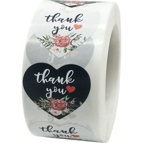 500pcs Heart Floral Thank You Stickers Seal Labels Cute Paper Stickers for Wedding Party cards envelope Stationery Stickers