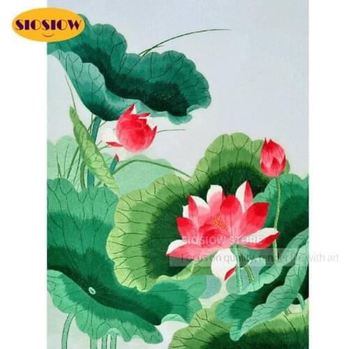 5D DIY Diamond Painting Full Round Lotus Pictures Diamond Mosaic Embroidery Flower Vintage Home Decor Chinese Cross Stitch Gifts