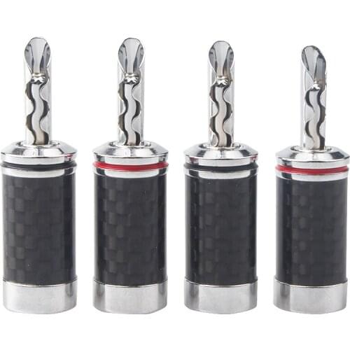 8/50/100pcs carbon fiber pure copper rhodium plated banana plug with teeth hifi audio speaker cable plug Black / White