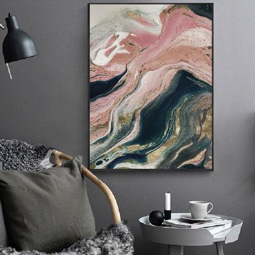 Abstract Modern Dreamy Canvas Painting Fashion Pink Poster And Print For Living Room Bedroom Wall Art Decor