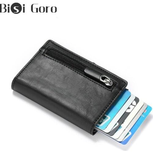 BISI GORO Aluminum Wallet Small Womens Wallet RFID Blocking Mini Metal Credit Card Holder Automatic Pop Up Card Case Coin Purse