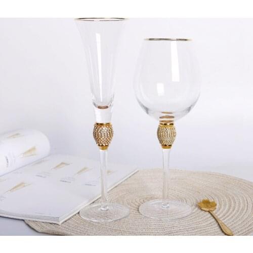 Wine Glass With Golden Rim Goblet Diamond Drinkware Lead-free Champagne Glass Cocktail Cup 1pc Christmas Gift Tableware