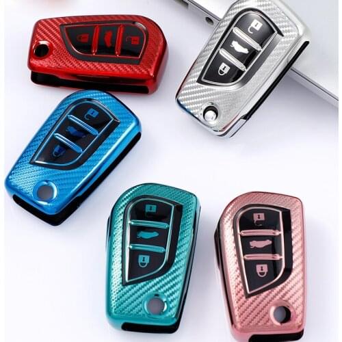 TPU Carbon Fiber Car Key Case Cover For Toyota RAV4 Prado Hilux Corolla avensis Fortuner CHR Protection Key Shell Skin Bag