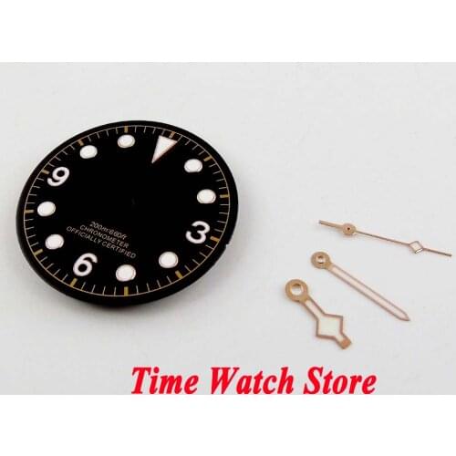 30.4mm watch dial Fit ETA 2824 2836 MIYOTA 8215 series movement black sterial dial golden marks with hands D74