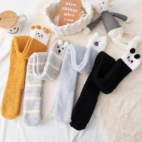 Animal Coral Fleece Long Stockings Women Winter Thicken Onve Knee Socks Tights Thigh Warm Thermal Socks Femme Calcetines