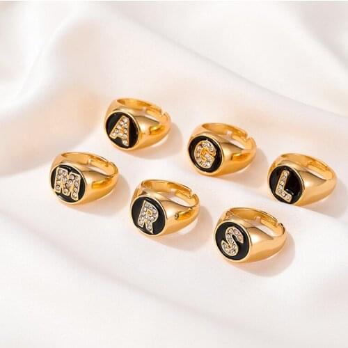 European and American Personality Opening Adjustable Letter Ring Creative Fashion Retro Gold Color Adjustable Ring 2021 New