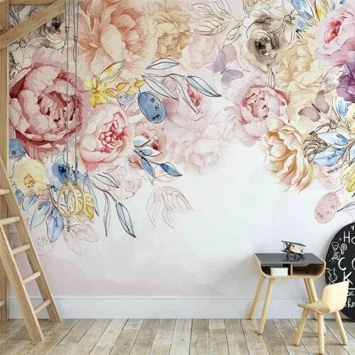 Custom Mural Wallpaper 3D Nordic Hand-painted Flowers Hand-painted Rose American Pastoral Style Indoor Background Wall Painting