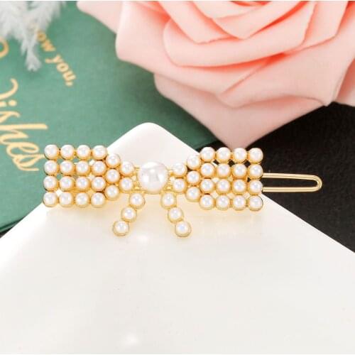 Korean Fashion New Hairpin Net Red Imitation Pearl Bow Hairpin Harajuku Style Retro Frog Clip Hair Accessories Bangs Clip