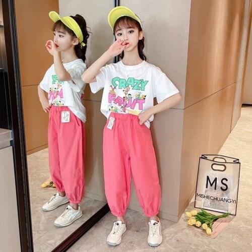 Girls Summer Children Clothes Outfits T-shirt + Plaid Pants Casual Tracksuit For Kids Clothing Two-Piece Set 7 8 10 12 13 Years